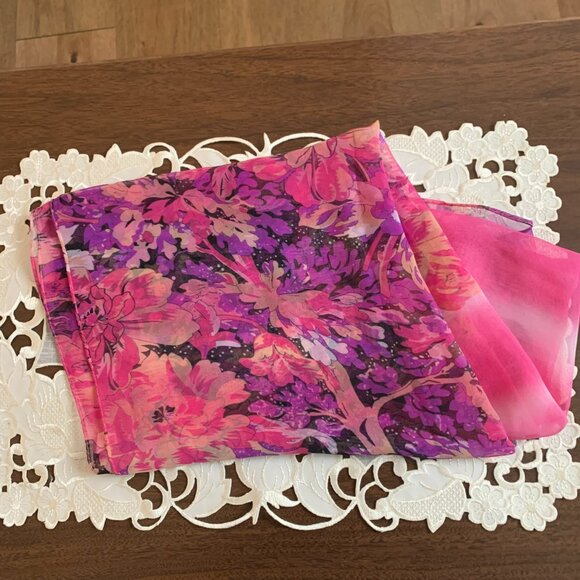 Pink Floral Silk Scarf - Picture 2 of 5